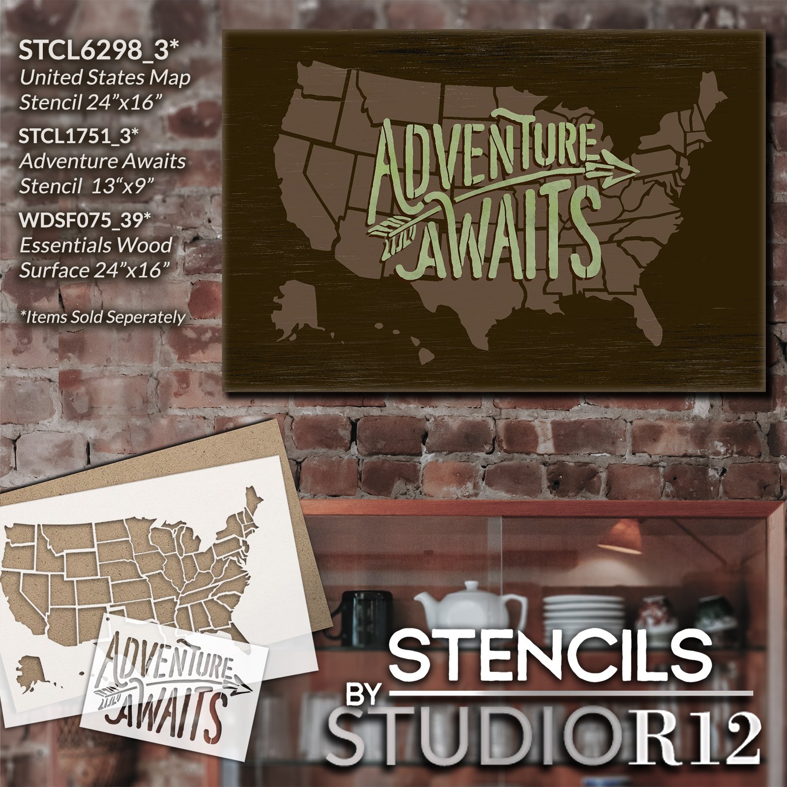 United States Map Stencil by StudioR12 | Craft DIY Home Decor | Paint Geographic Wood Sign | Reusable Mylar Template | Select Size
