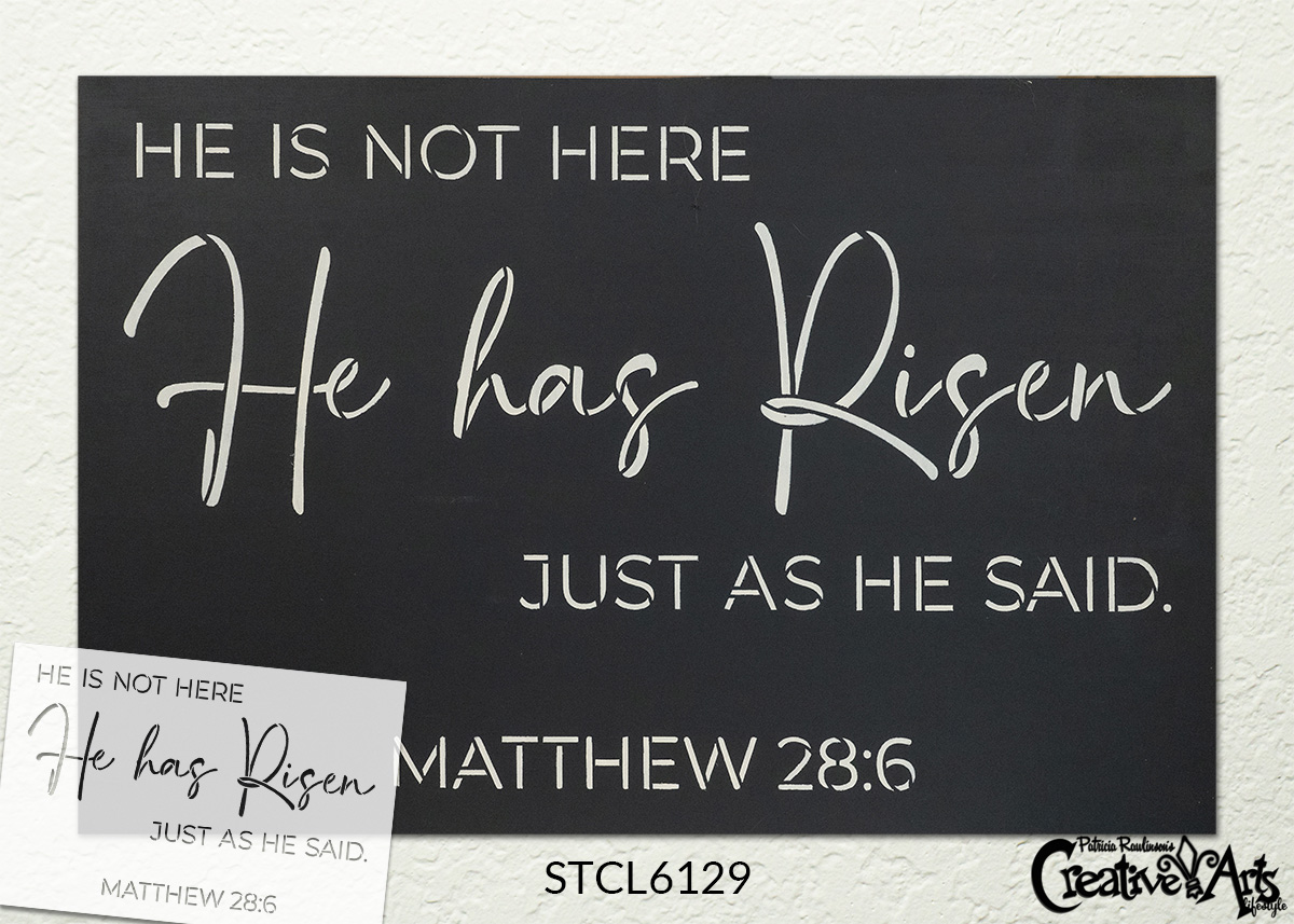 He Has Risen Matthew 28 6 Stencil by StudioR12 | Craft DIY Faith Home Decor | Paint Religious Wood Sign | Reusable Mylar Template | Select Size