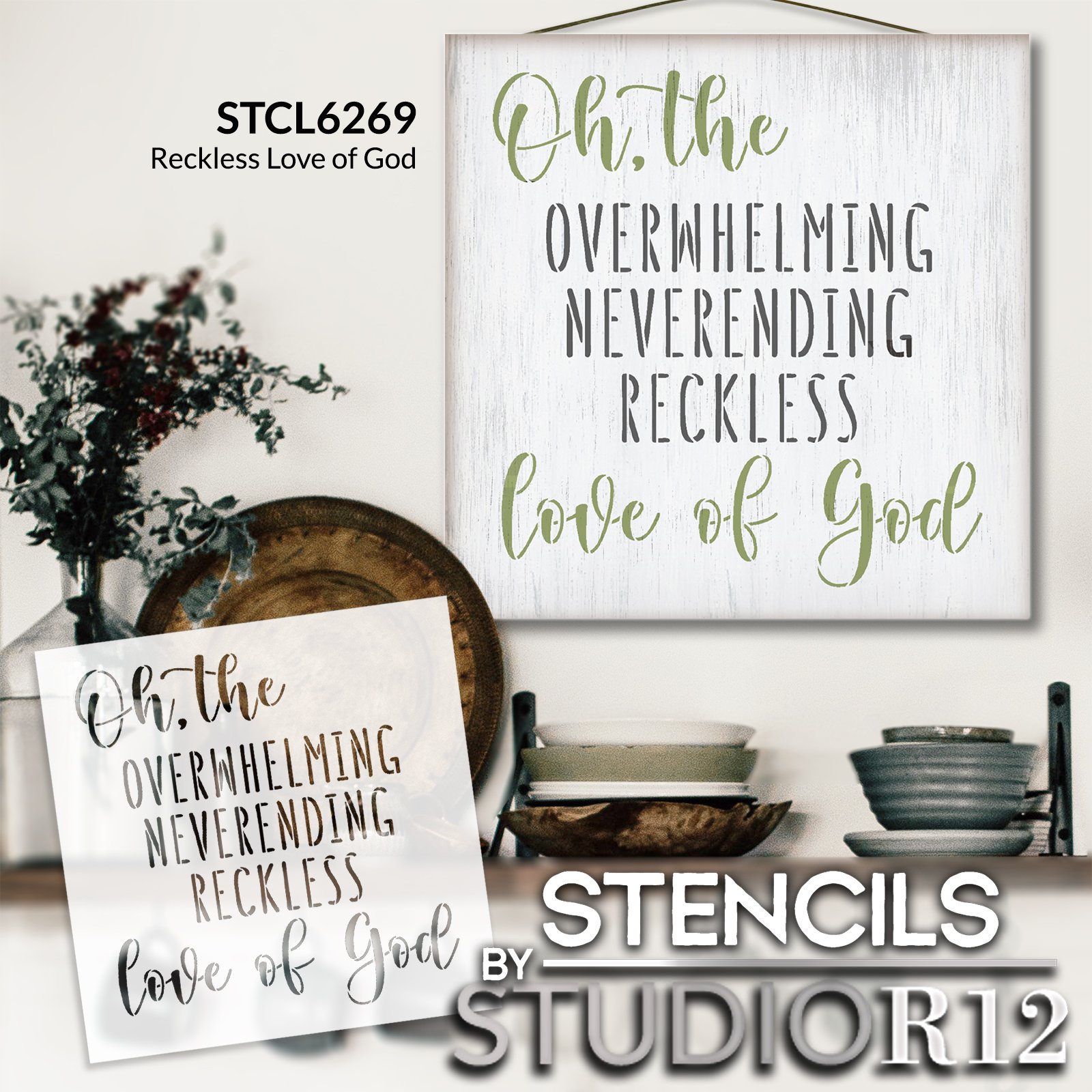 Overwhelming Love of God Stencil by StudioR12 | Craft DIY Rustic Entryway Decor | Paint Spiritual Family Room Sign | Christian Verse | Select Size
