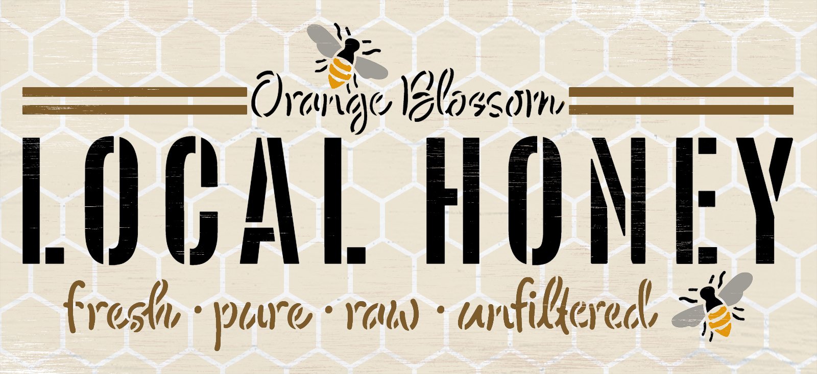 Orange Blossom Local Honey with Bee Stencil by StudioR12 | Beehive, Farmer's Market | Craft DIY Living Room Decor | Easy Painting Ideas | Select Size