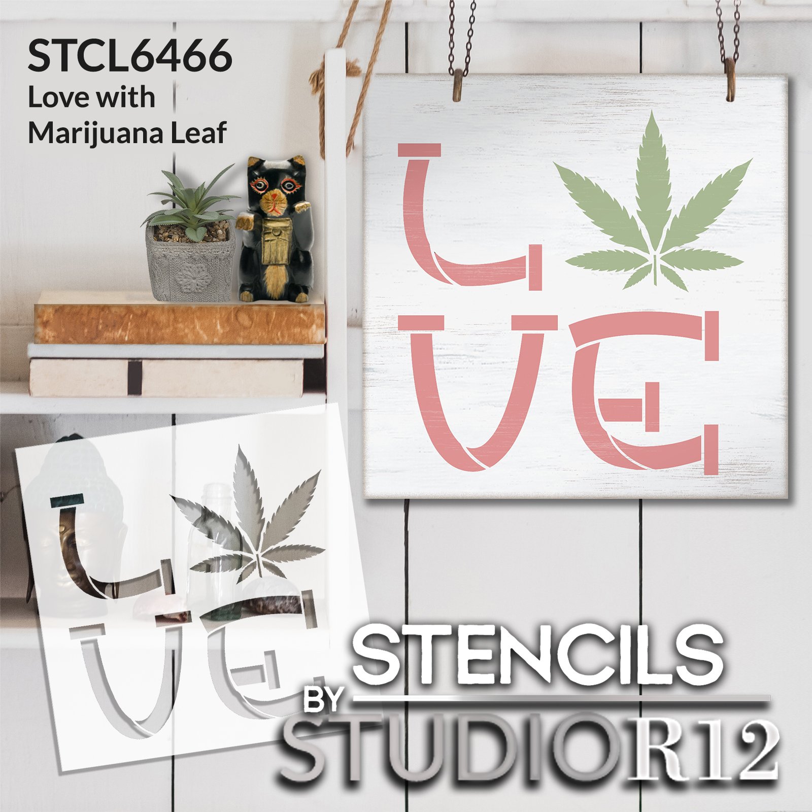 Love with Marijuana Leaf 420 Stencil by StudioR12 | Pot Plant Mary Jane Getting High | Craft DIY Weed Smoker Decor | Paint Wood Sign | Select Size