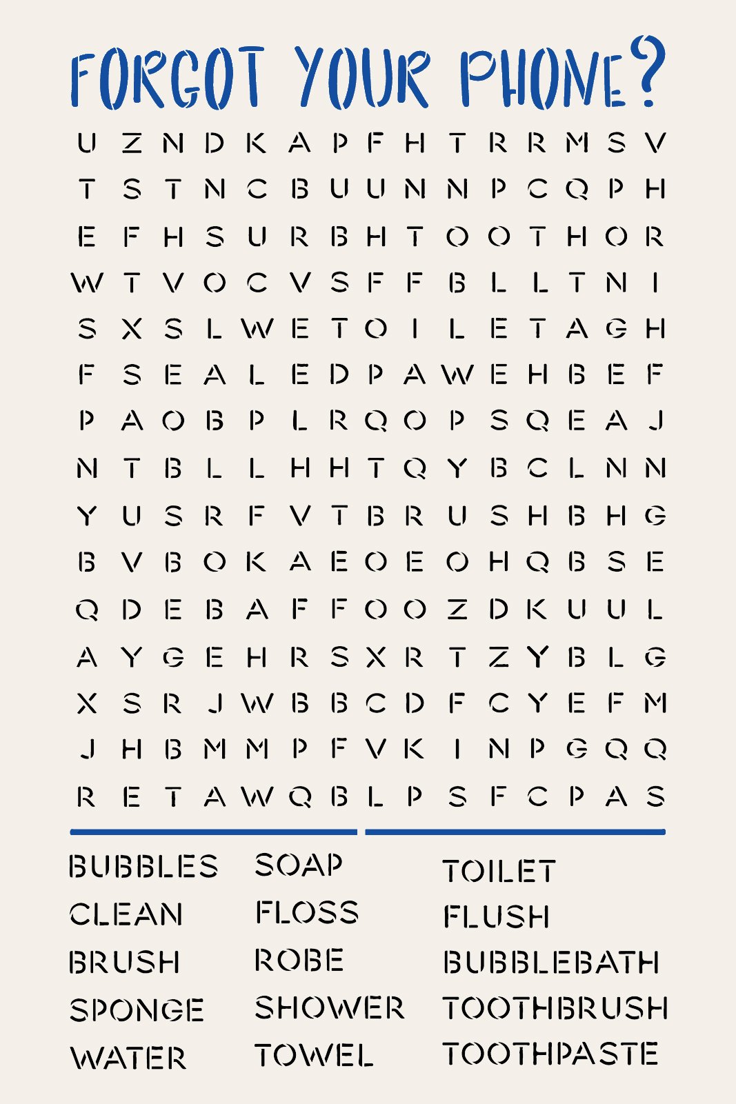 Bathroom Word Search Stencil by StudioR12 | Forgot Your Phone? | Funny Bathroom Wall Art | Craft DIY Farmhouse Decor | Paint Wood Sign | Select Size