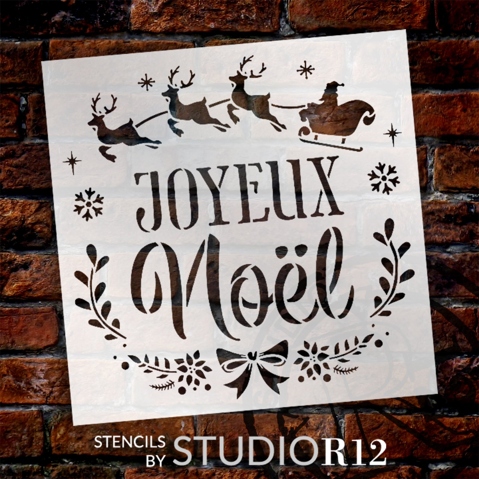 Joyeux Noel with Santa's Sleigh Stencil by StudioR12 - Select Size - USA Made - Craft DIY Christmas Living Room Decor | Paint Winter Wood Sign