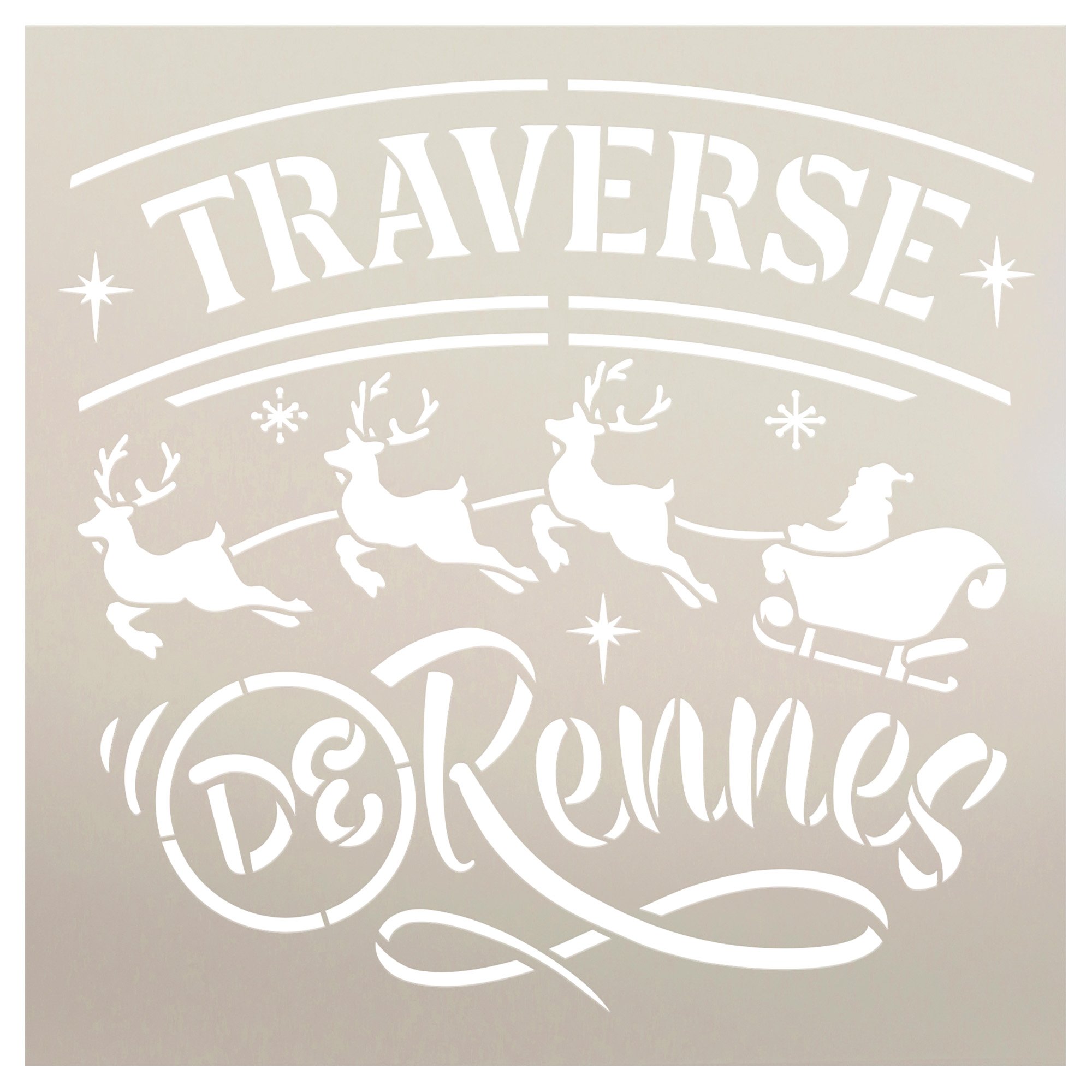 Traverse de Rennes Stencil w/ Santa's Sleigh by StudioR12 - Select Size - USA Made - Craft DIY French Farmhouse Home Decor | Paint Christmas Wood Sign