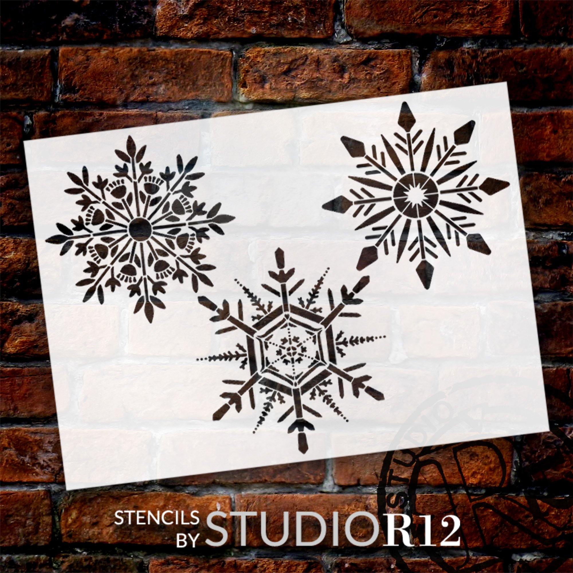 Delicate Snowflake Silhouette Trio Stencil by StudioR12 - Select