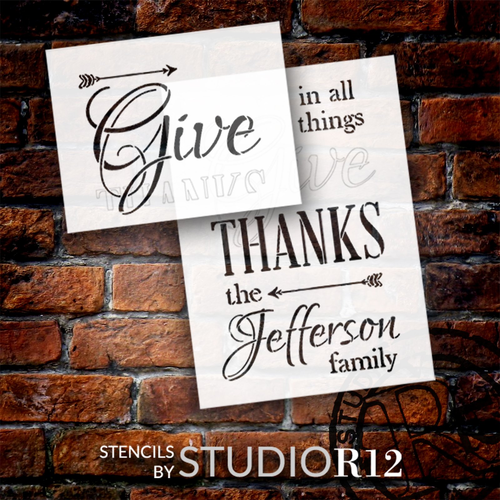Personalized in All Things Give Thanks Stencil by StudioR12 - Select Size - USA Made - Craft DIY Custom Fall Home Decor | Paint Family Wood Sign | Reusable Mylar Template