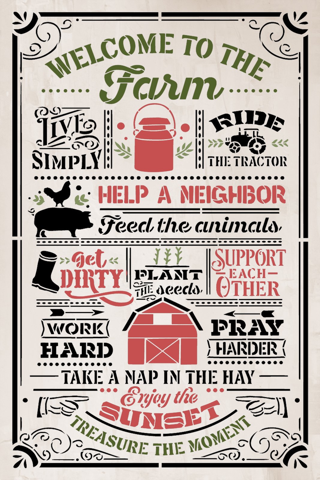 Welcome to The Farm Stencil by StudioR12 - Select Size - USA Made - Craft DIY Farmhouse Country Home Decor | Paint Family Wood Sign | Reusable Mylar Template