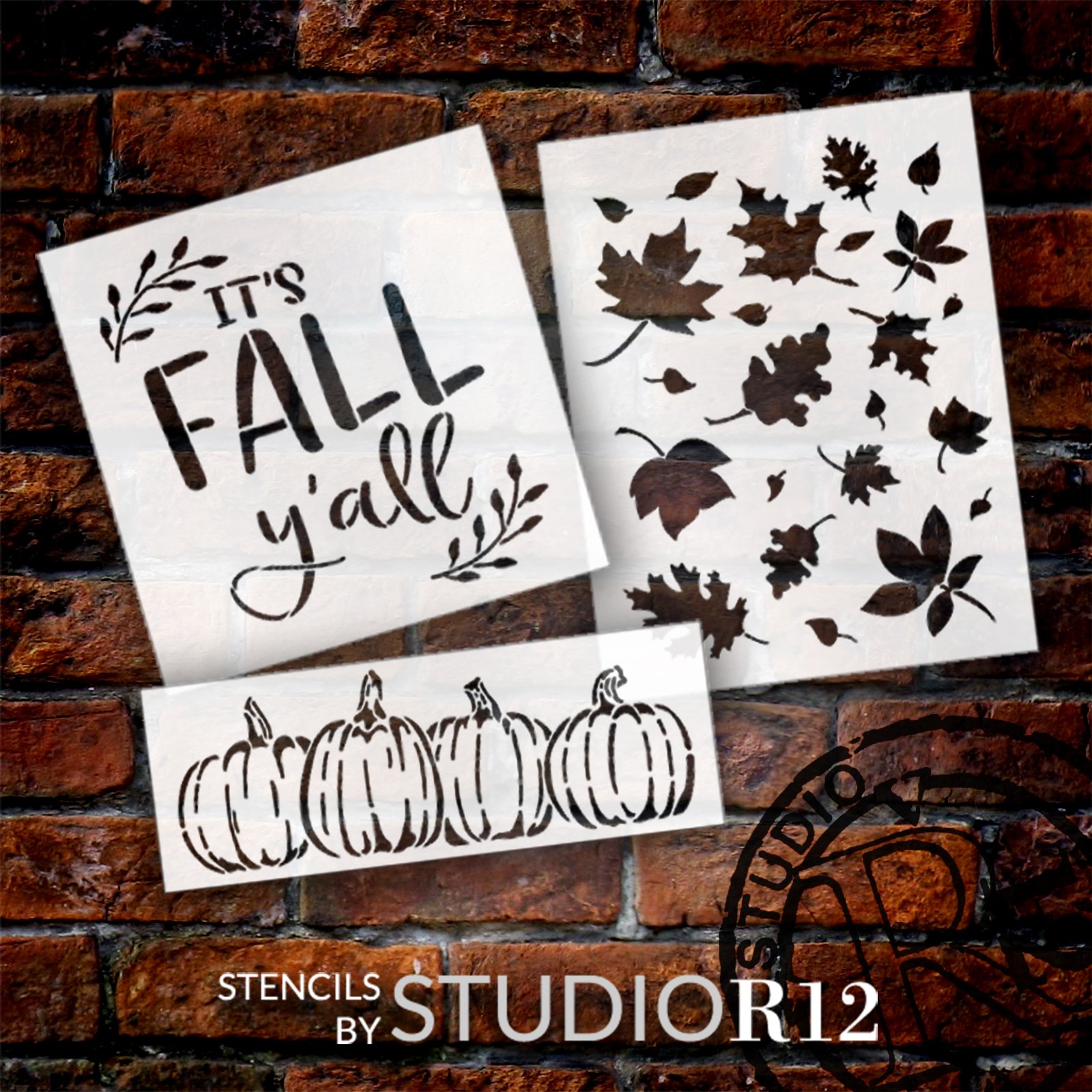 It's Fall Y'all with Pumpkins & Leaves Stencil Set by StudioR12 - Select Size - USA Made - DIY Fall Wreath Wall Decor | Craft & Paint Autumn Wood Signs