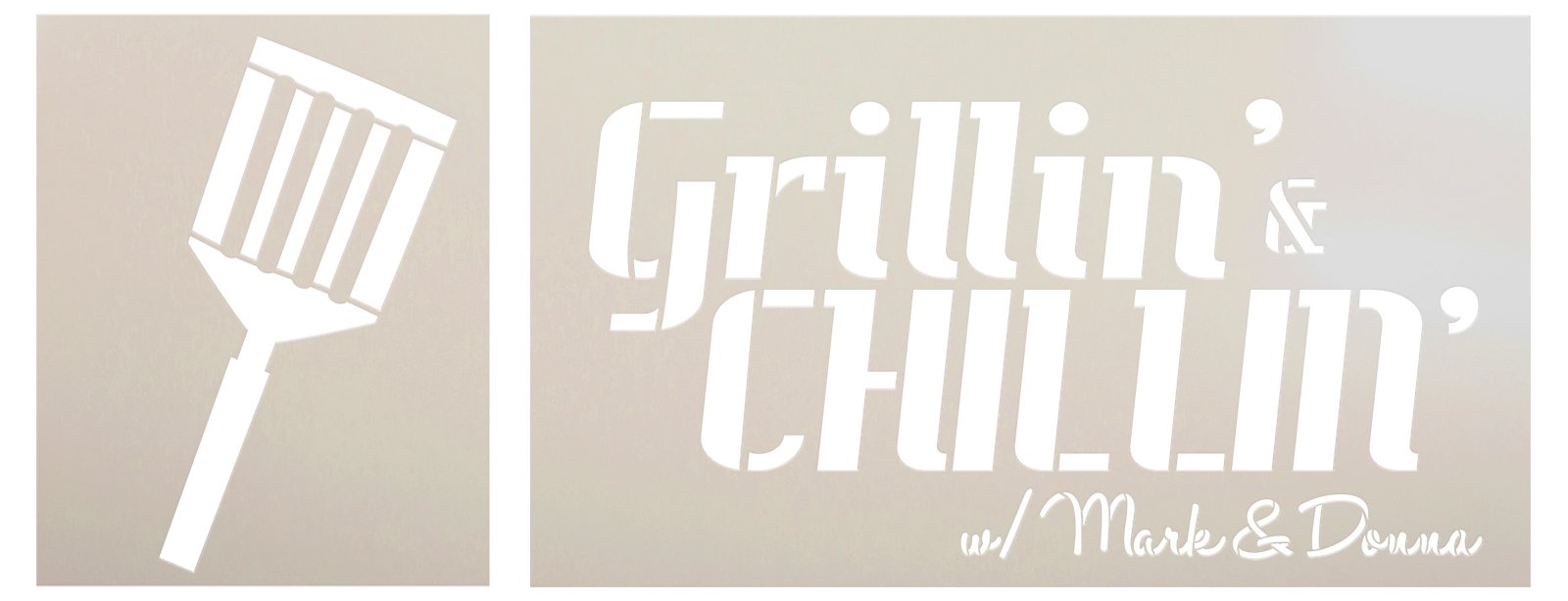 Personalized Grillin' Chillin' with Spatula 2 Part Stencil by StudioR12 - Select Size - USA Made - Craft Backyard & Patio DIY Home Decor | Paint Custom Name Wood Sign