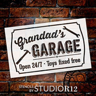 Grandad's Garage - Open 24/7 Sign Stencil by StudioR12 | Reusable Mylar Template | Use to Paint Wood Signs - Pallets - DIY Grandpa Gift - Select Size