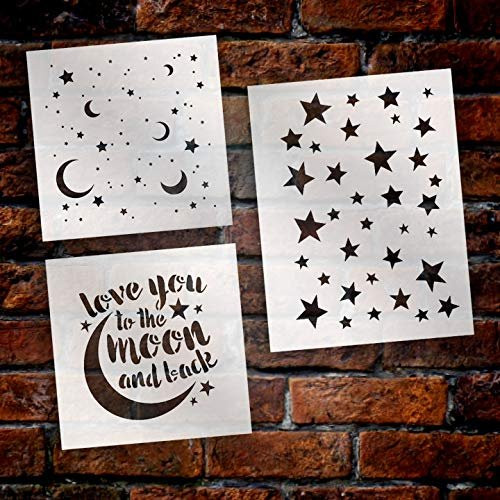 Love You To The Moon And Back Stars Moons Stencil Set 3 Part By Studior12 Reusable Mylar Template Use To Paint Wood Signs Pillows Diy Love Decor Creative Arts Lifestyle