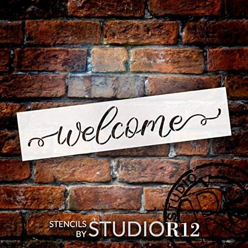 11x24 Welcome Stencil Our Home Fleur Scroll Key Farmhouse DIY