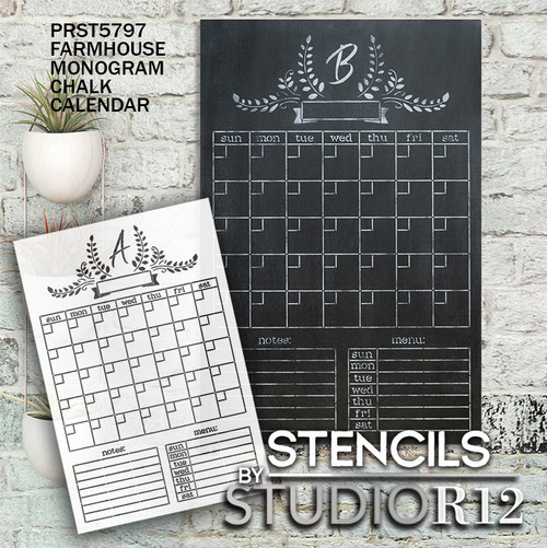 Farmhouse Chalkboard Calendar & Monogram 3-Part Stencil Set by StudioR12 DIY Home & Kitchen Decor Craft & Paint Wood Signs Size 16 x 24 inch