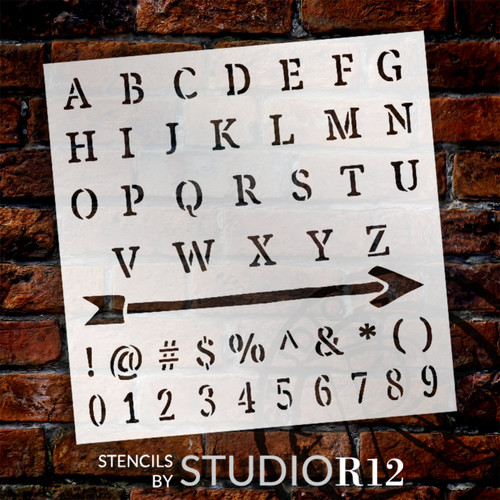 Rustic Serif Letter Stencil by StudioR12  Uppercase Alphabet, Numbers –  StudioR12 Stencils