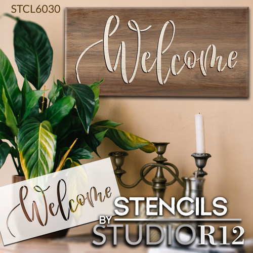 Thin Welcome Script Stencil by StudioR12