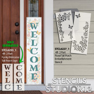 Floral Tall Porch Sign Embellishment Stencil with Butterflies by StudioR12 - Select Size - USA Made - Reusable Vertical Leaner Template for DIY Outdoor Front Door Decor - STCL6227