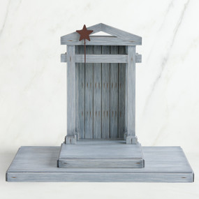 Grey wooden barn figurine open - brown star standing on it