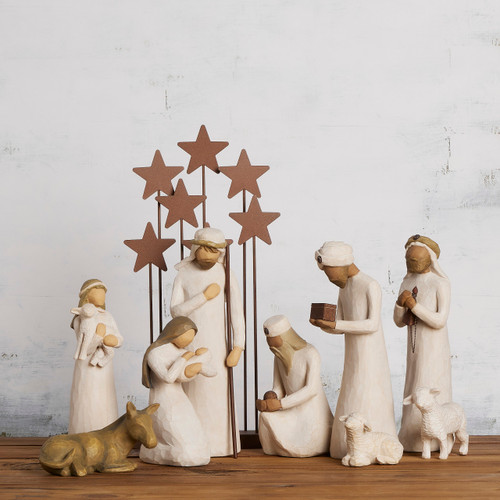 Nativity Starter Figures with The Three Wisemen plus Metal Stars, 10-piece Set