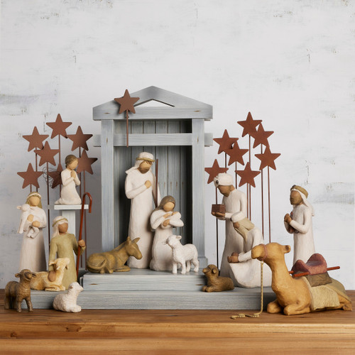 Nativity Deluxe plus Metal Stars and Angel, 18-piece Set