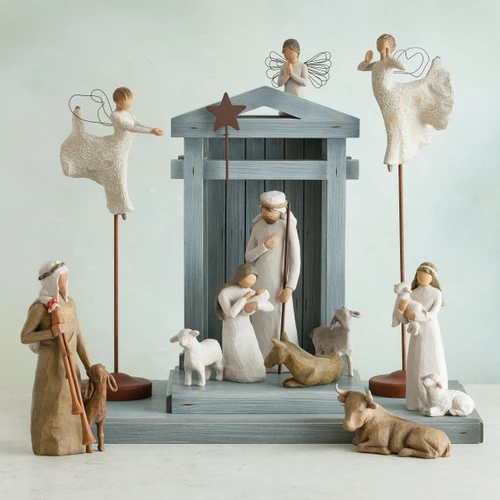 Expanded Nativity scene with stable angels and animals