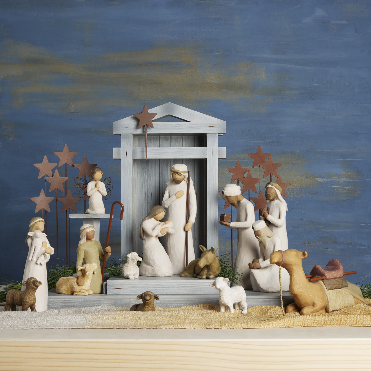 Nativity Deluxe plus Metal Stars and Angel, 18-piece Set thumbnail
