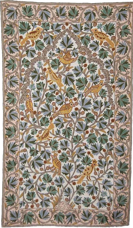 Hand Embroidered Area Rug, Tree of Life Tapestry Wool Rug, Multicolor ...