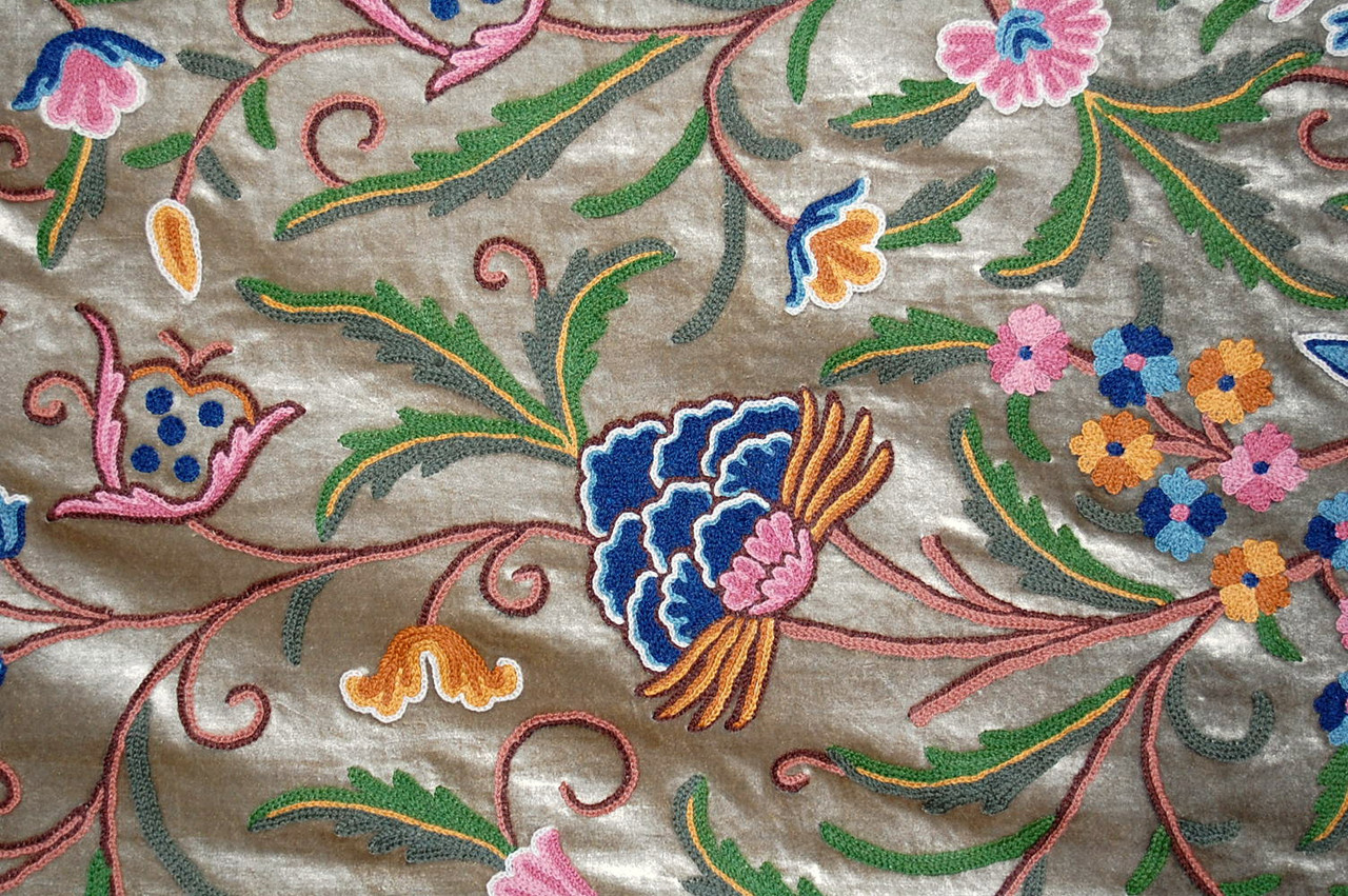 【新品】MANOF⭐︎VELOUR EMBROIDERY ALL IN ONE Kashmir Crewel Velvet Embroidered Fabric Olive, Multicolor #CV202