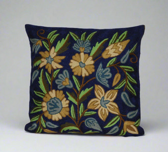 Crewel "Aari" Embroidered Wool Throw Pillow Cushion Cover, Multicolor #CW1019