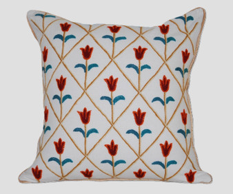Kashmiri Ethnic "Aari" Embroidered Reversible Crewel Pillowcase Cushion Cover, Multicolor #CW268