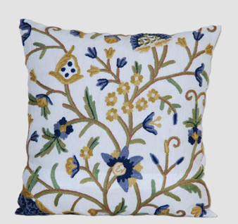 Crewel Linen Embroidered Pillow Cushion Cover, Multicolor #CW601