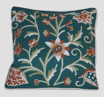 Crewel Hand Embroidered Pillowcase Cushion Cover Green, Multicolor #CW436