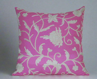 Crewel "Aari" Embroidered Pillowcase Cushion Cover Pink, Multicolor Pastels #CW310