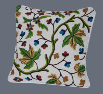 Kashmiri Ethnic Embroidered Velvet Crewel Pillowcase Cushion Cover "Maple", Multicolor #CW502