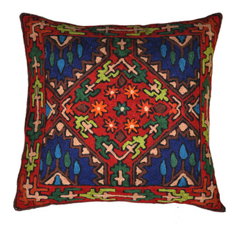 Crewel Hand Embroidered Wool Pillowcase Cushion Cover, Multicolor #CW1009