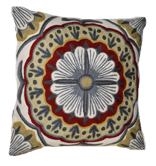 Ethnic "Aari" Embroidered Crewel Wool Pillowcase Cushion Cover, Multicolor #CW1007