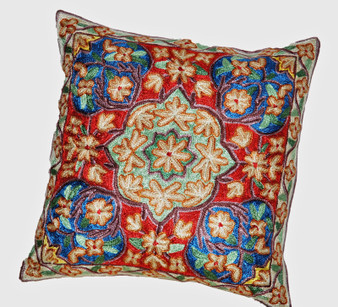 Crewel "Aari" Embroidered Silk Pillowcase Cushion Cover, Multicolor #CW2016