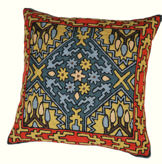 Crewel Ethnic "Aari" Embroidered Wool Throw Pillow Cushion Cover, Multicolor #CW1005