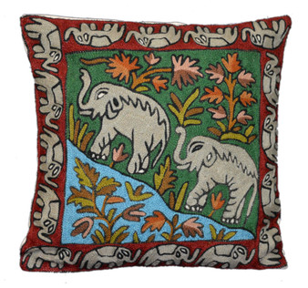 Crewel Hand Embroidered Wool Pillowcase Cushion Cover, Multicolor #CW1004