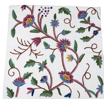 Crewel Pillows Embroidered Cotton Cushion Cover "Grapevine", Multicolor #CW201