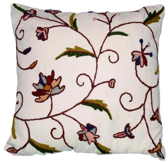 Cotton Crewel Pillow Cushion Cover "Jacobean", Multicolor #CW301