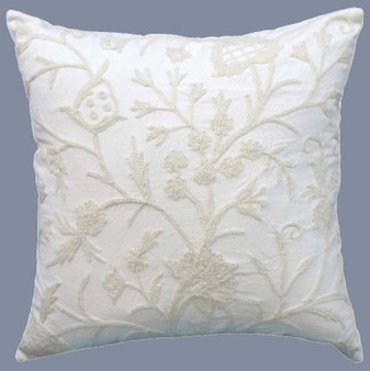 Crewel "Aari" Embroidered Throw Pillow Cushion Cover "Tree of Life", White on White #CW421