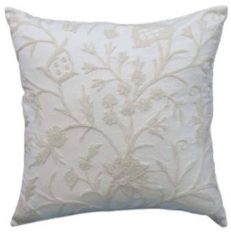 Cotton Crewel Pillow Cushion Cover "Tree of Life", White on White #CW421