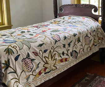 Cotton Crewel Embroidered Bedspread Off-White, Multicolor #FLR1354
