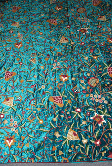 Velvet Crewel Ethnic Embroidered Bedspread Duvet Set "Tree of Life" Teal, Multicolor #DDR6201
