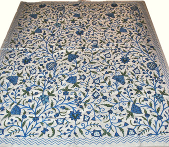 Crewel Cotton Bedspread "Tree of Life", Blue and Green #DDR1012