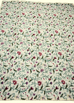 Silk Crewel Embroidered Bedspread Duvet Set Jacobean Beige, Multicolor #TML7302