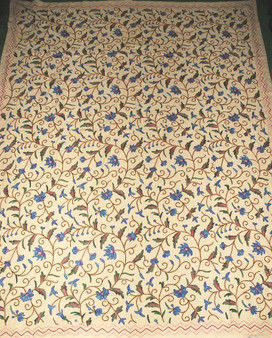 Cotton Crewel Embroidered Bedspread Jacobean Beige, Multicolor #TML1201