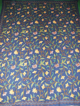 Cotton Crewel Embroidered Bedspread Navy Blue, Multicolor #FLR1205