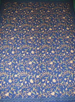 Cotton Crewel Embroidered Bedspread Jacobean Navy Blue, Multicolor #TML1207