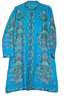 Ethnic Kashmiri Embroidered Woolen Coat Long Jacket Blue, Multicolor #AO-178